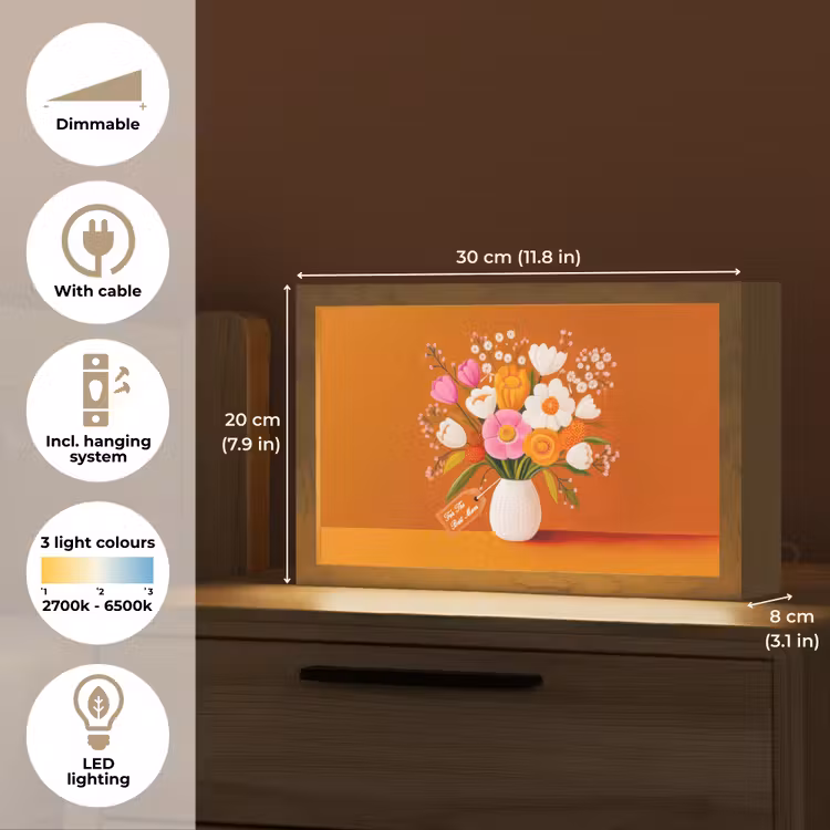 Vaas - Bloemen - Oranje Light Box met kabel (Tafellamp) klein -USP_EN