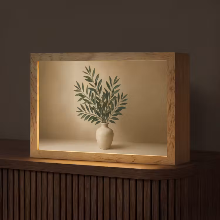 Vaas - Olijftakken - Bladeren - Beige Light Box met kabel (Tafellamp) klein -z3d_website