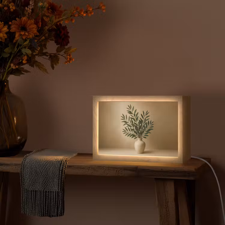 Vaas - Olijftakken - Bladeren - Beige Light Box met kabel (Tafellamp) klein -sfeer4