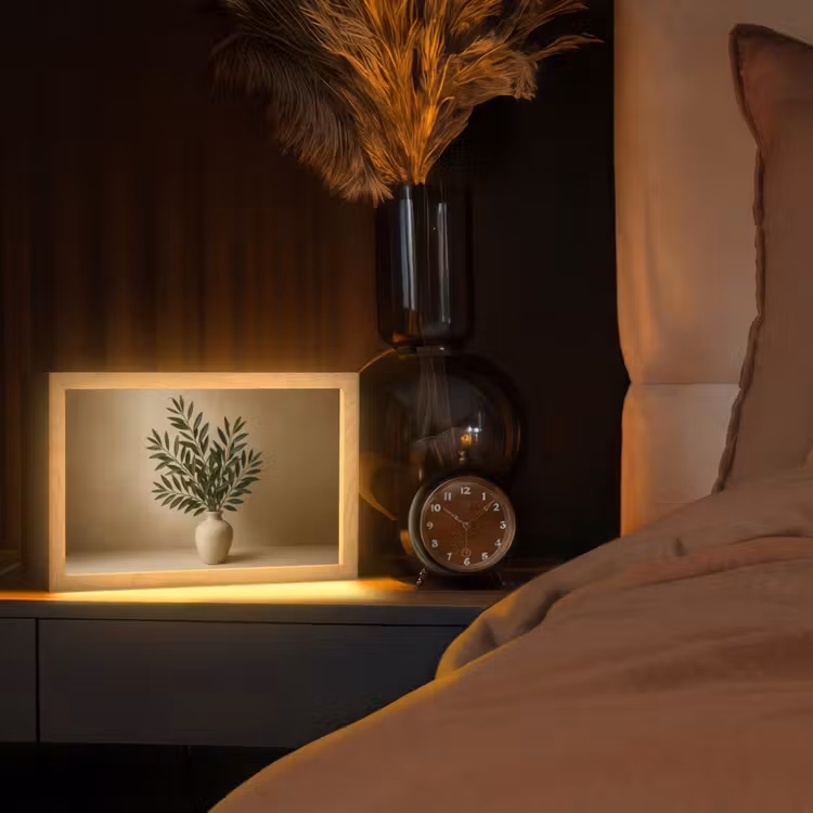 Vaas - Olijftakken - Bladeren - Beige Light Box met kabel (Tafellamp) klein -sfeer1