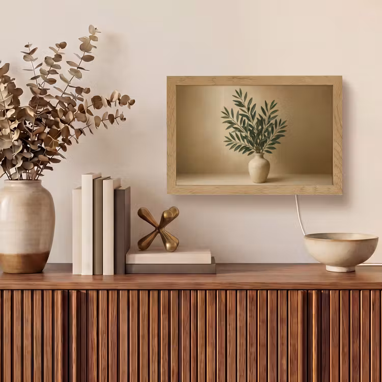 Vaas - Olijftakken - Bladeren - Beige Light Box met kabel (Tafellamp) klein -sfeer2