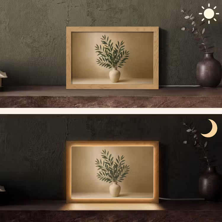 Vaas - Olijftakken - Bladeren - Beige Light Box met kabel (Tafellamp) klein -sfeer3