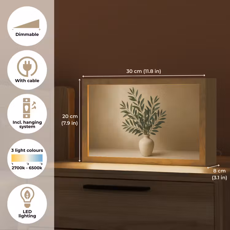 Vaas - Olijftakken - Bladeren - Beige Light Box met kabel (Tafellamp) klein -USP_EN