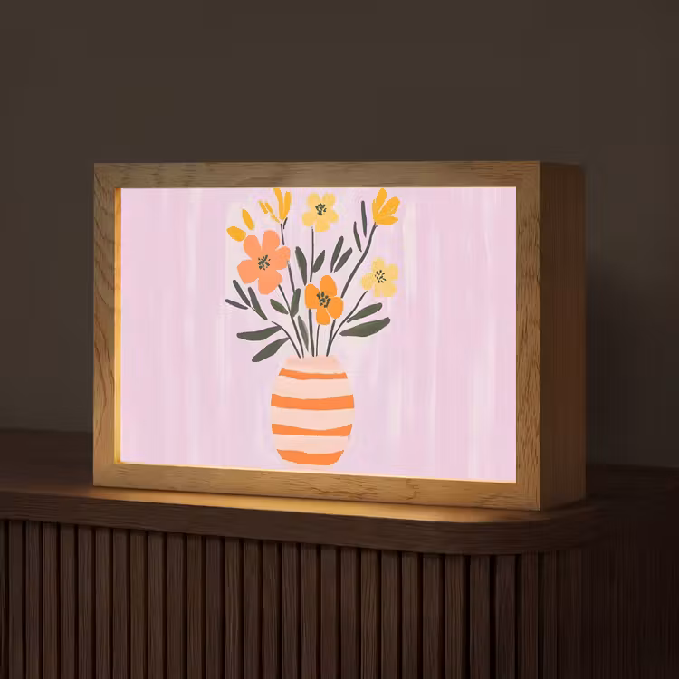 Vaas - Gestreept - Bloemen - Oranje Light Box met kabel (Tafellamp) klein -z3d_website