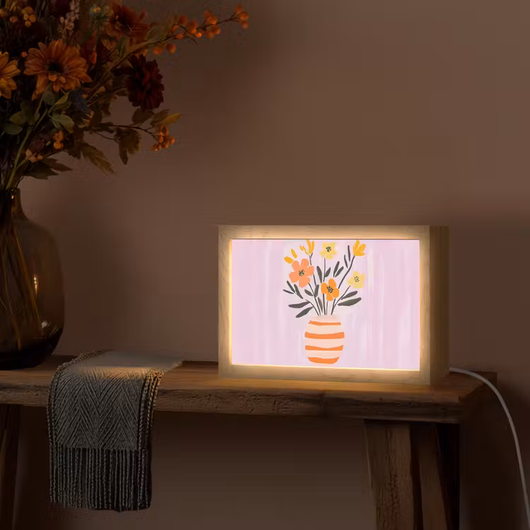 Vaas - Gestreept - Bloemen - Oranje Light Box met kabel (Tafellamp) klein -sfeer4