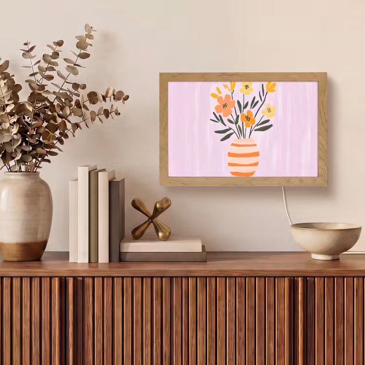 Vaas - Gestreept - Bloemen - Oranje Light Box met kabel (Tafellamp) klein -sfeer2
