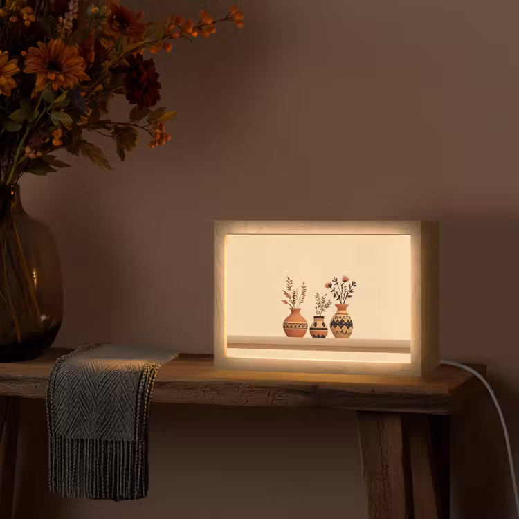 Vazen - Bloemen - Bladeren - Minimalistisch Light Box met kabel (Tafellamp) klein -sfeer4