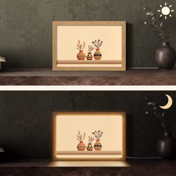 Vazen - Bloemen - Bladeren - Minimalistisch Light Box met kabel (Tafellamp) klein -sfeer3
