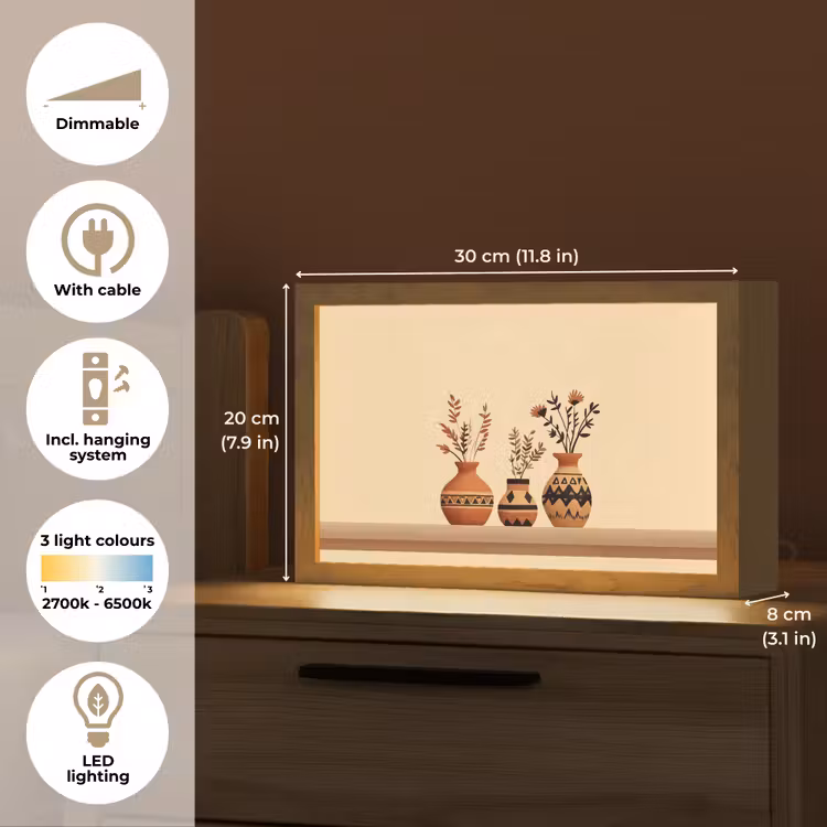 Vazen - Bloemen - Bladeren - Minimalistisch Light Box met kabel (Tafellamp) klein -USP_EN