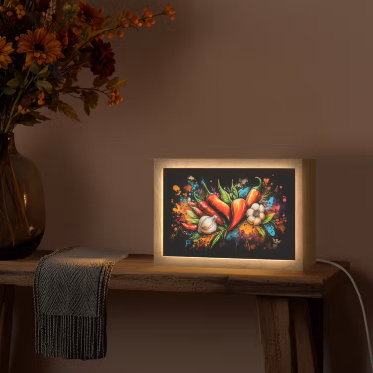 Groente - Peper - Knoflook - Graffiti - Verf - Kleurrijk Light Box met kabel (Tafellamp) klein -sfeer4