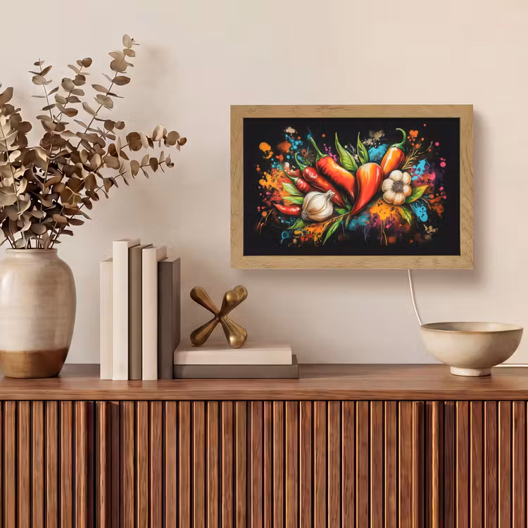 Groente - Peper - Knoflook - Graffiti - Verf - Kleurrijk Light Box met kabel (Tafellamp) klein -sfeer2