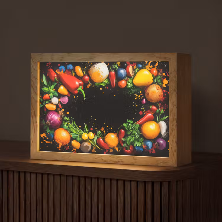 Groente - Graffiti - Kleurrijk - Koken - Abstract Light Box met kabel (Tafellamp) klein -z3d_website