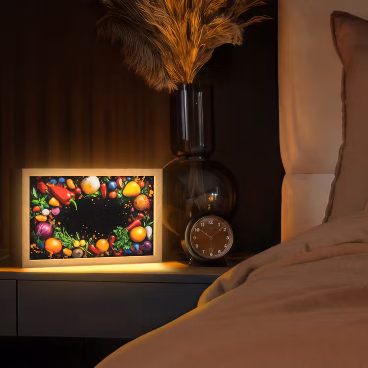 Groente - Graffiti - Kleurrijk - Koken - Abstract Light Box met kabel (Tafellamp) klein -sfeer1