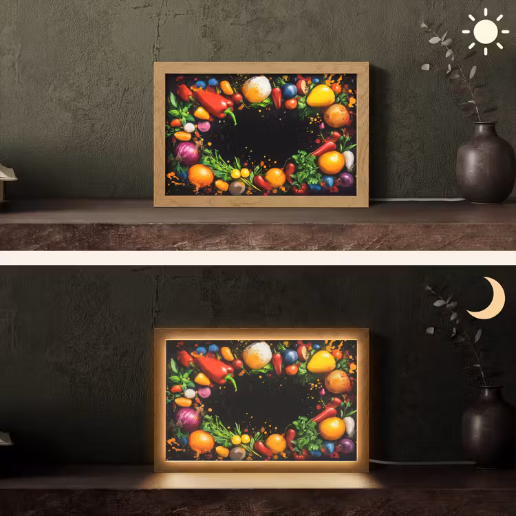 Groente - Graffiti - Kleurrijk - Koken - Abstract Light Box met kabel (Tafellamp) klein -sfeer3