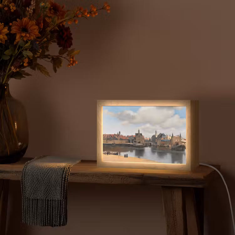 Vermeer - Stad - Oude meesters - Kunst Light Box met kabel (Tafellamp) klein -sfeer4