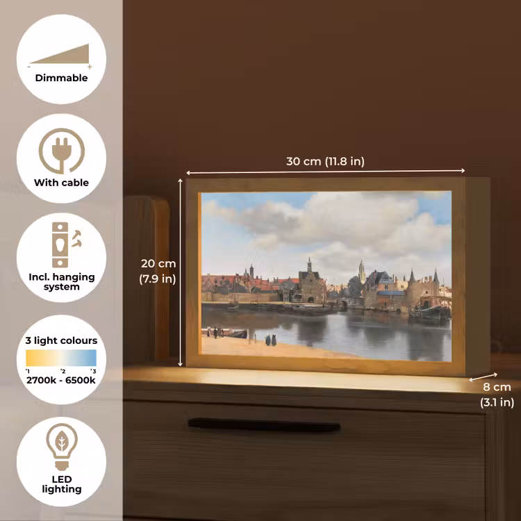 Vermeer - Stad - Oude meesters - Kunst Light Box met kabel (Tafellamp) klein -USP_EN