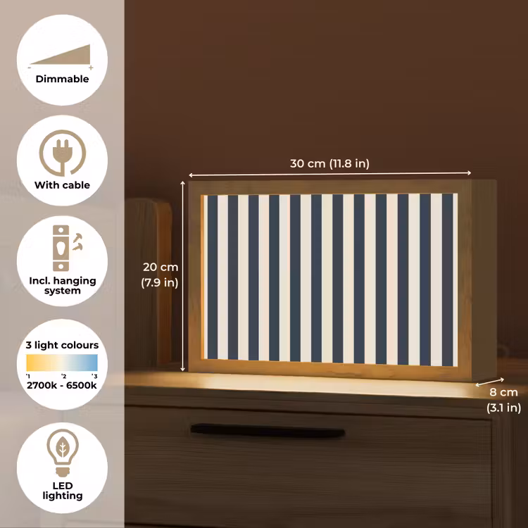 Verticale strepen - Blauw - Crème Light Box met kabel (Tafellamp) klein 924 -USP_EN
