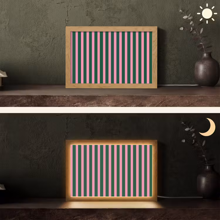 Verticale strepen - Groen - Roze Light Box met kabel (Tafellamp) klein 924 -sfeer3