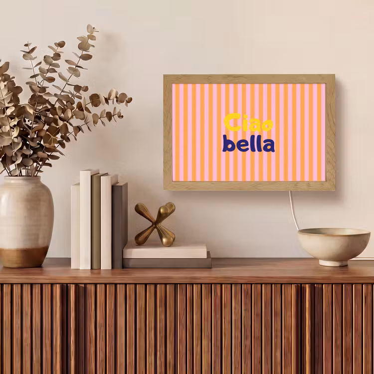 Verticaal - Strepen - Oranje - Ciao bella Light Box met kabel (Tafellamp) klein -sfeer2
