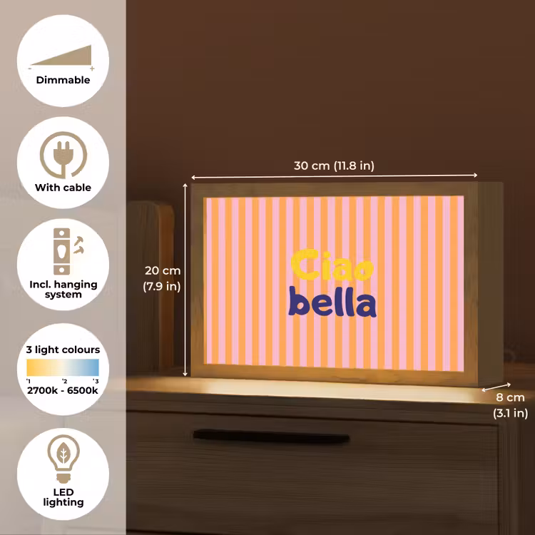 Verticaal - Strepen - Oranje - Ciao bella Light Box met kabel (Tafellamp) klein -USP_EN