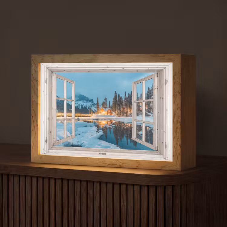 Doorkijk - Winterlandschap - Natuur - Huis - Bergen Light Box met kabel (Tafellamp) klein -z3d_website