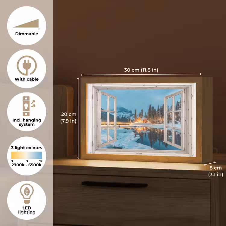 Doorkijk - Winterlandschap - Natuur - Huis - Bergen Light Box met kabel (Tafellamp) klein -USP_EN