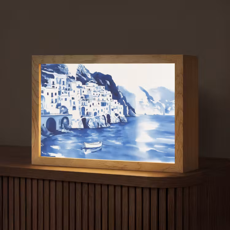 Dorp - Rotswand - Roeiboot - Water Light Box met kabel (Tafellamp) klein -z3d_website