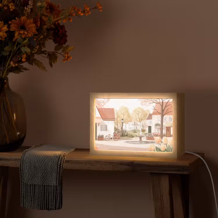Dorpsplein - Fontein - Tulpen Light Box met kabel (Tafellamp) klein -sfeer4