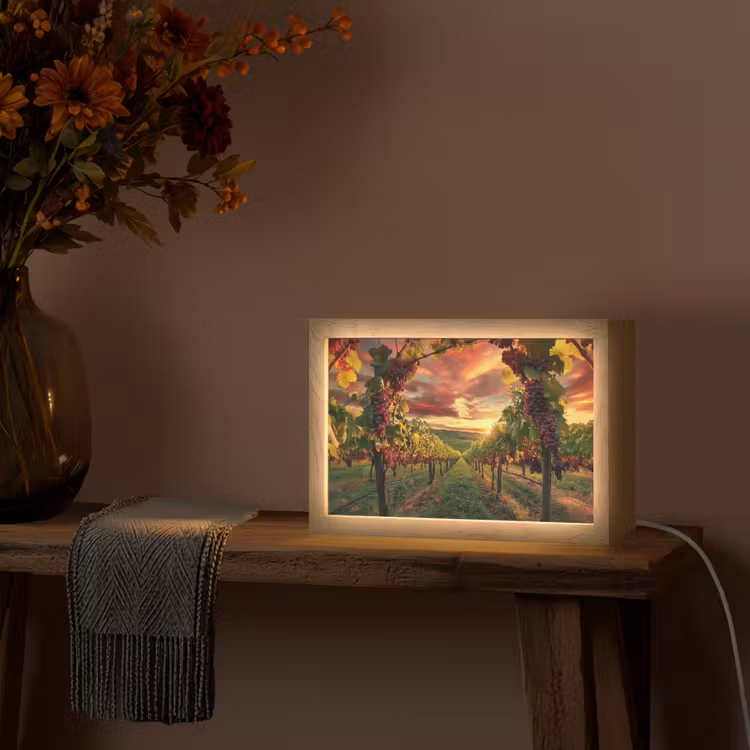 Wijngaard - Druiven - Zonsondergang Light Box met kabel (Tafellamp) klein -sfeer4