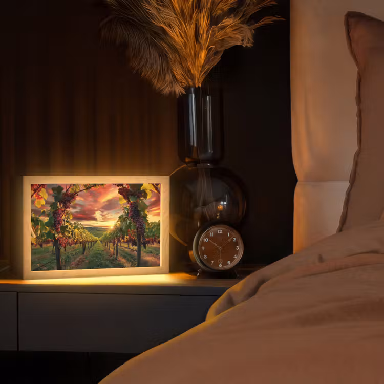 Wijngaard - Druiven - Zonsondergang Light Box met kabel (Tafellamp) klein -sfeer1
