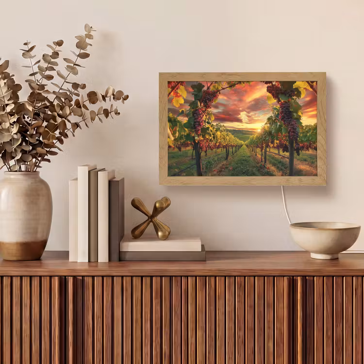 Wijngaard - Druiven - Zonsondergang Light Box met kabel (Tafellamp) klein -sfeer2