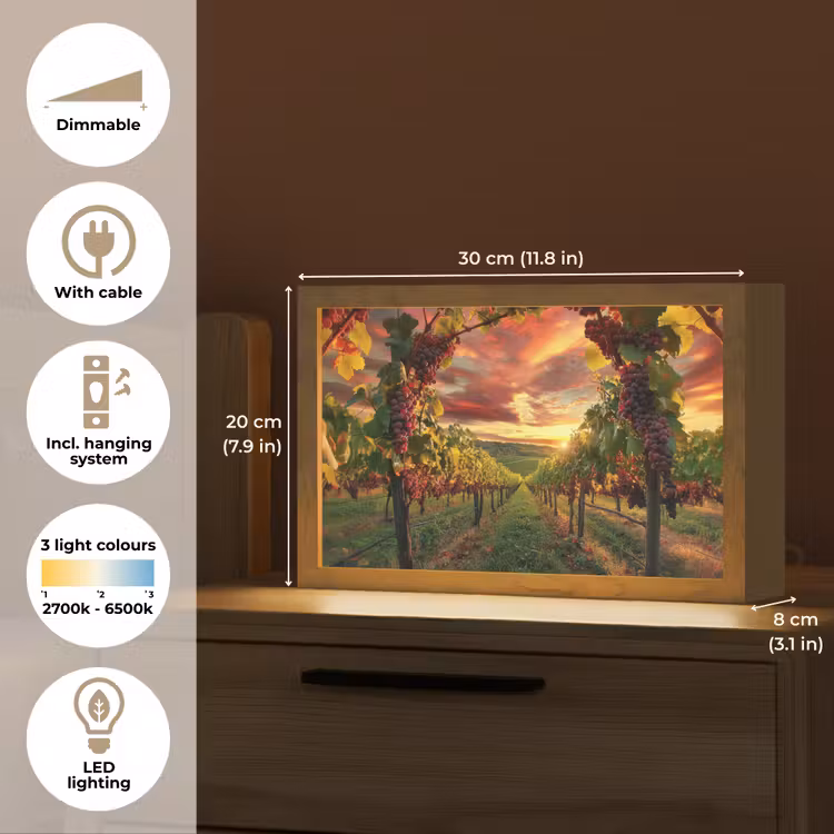 Wijngaard - Druiven - Zonsondergang Light Box met kabel (Tafellamp) klein -USP_EN