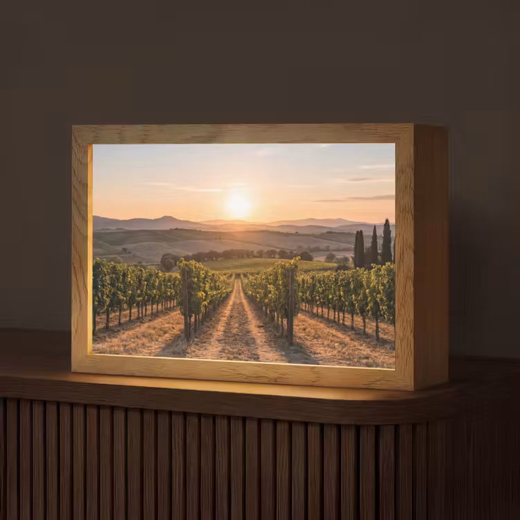 Wijngaard - Zonsondergang - Landschap Light Box met kabel (Tafellamp) klein -z3d_website