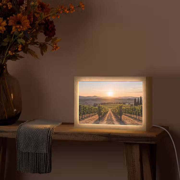Wijngaard - Zonsondergang - Landschap Light Box met kabel (Tafellamp) klein -sfeer4