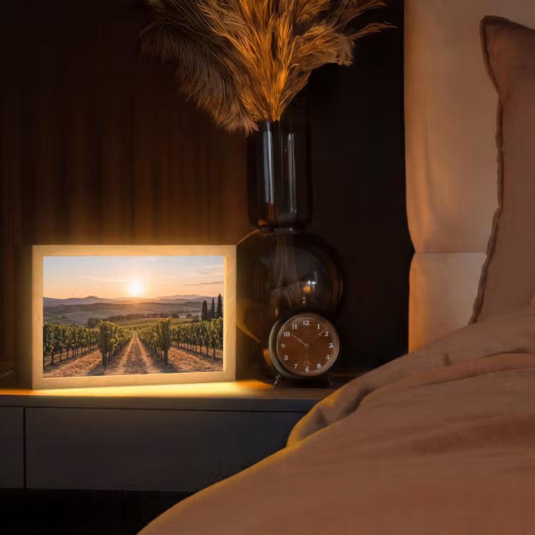 Wijngaard - Zonsondergang - Landschap Light Box met kabel (Tafellamp) klein -sfeer1