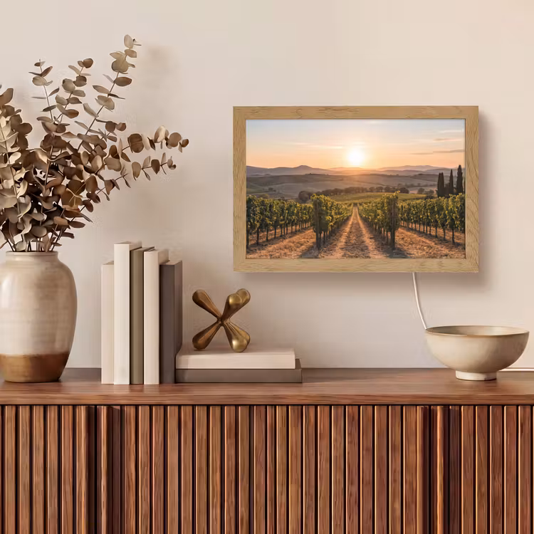 Wijngaard - Zonsondergang - Landschap Light Box met kabel (Tafellamp) klein -sfeer2
