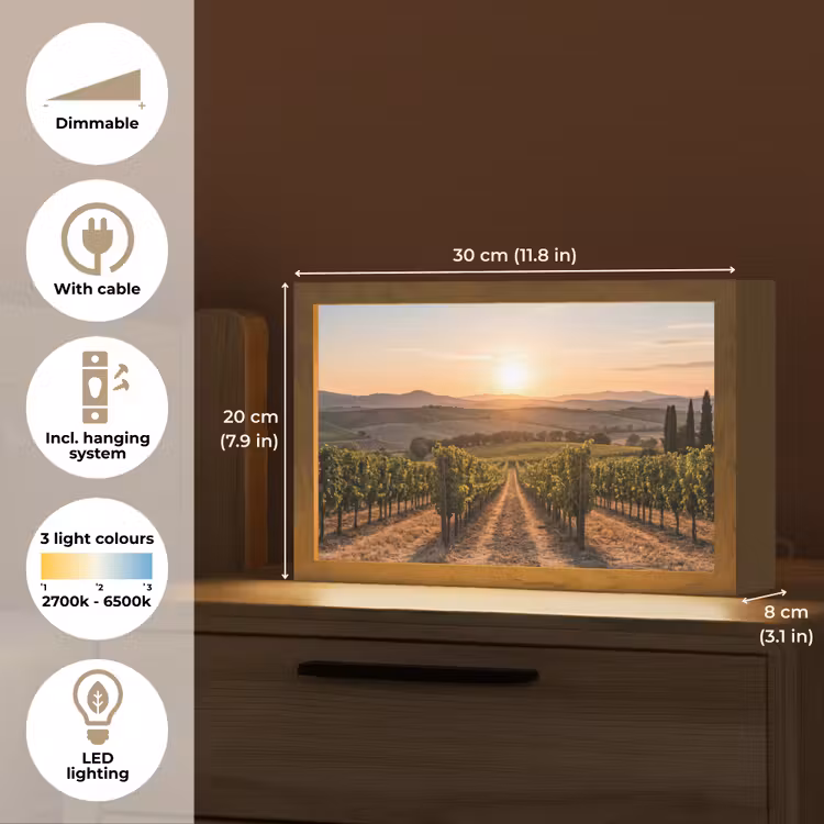 Wijngaard - Zonsondergang - Landschap Light Box met kabel (Tafellamp) klein -USP_EN