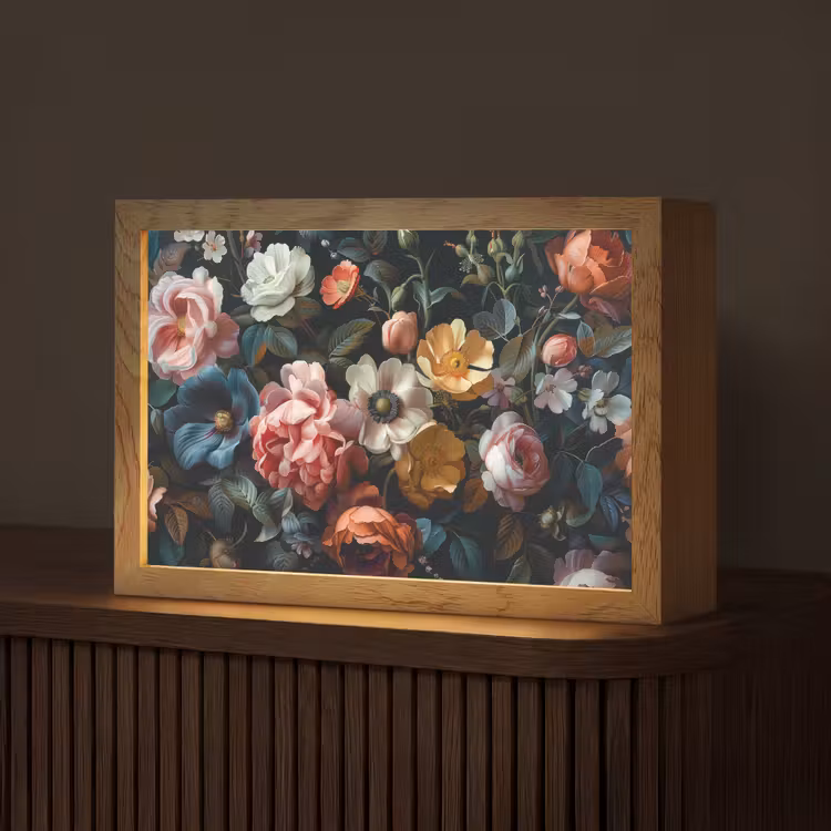 Vintage - Kleurrijk - Bloemen - Modern Light Box met kabel (Tafellamp) klein -z3d_website