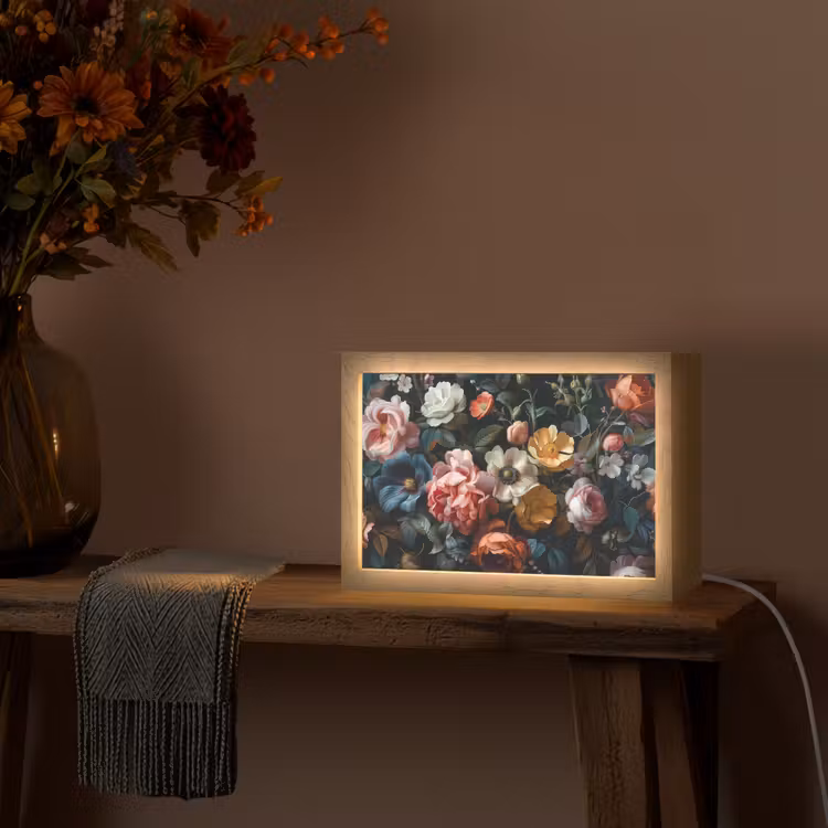 Vintage - Kleurrijk - Bloemen - Modern Light Box met kabel (Tafellamp) klein -sfeer4