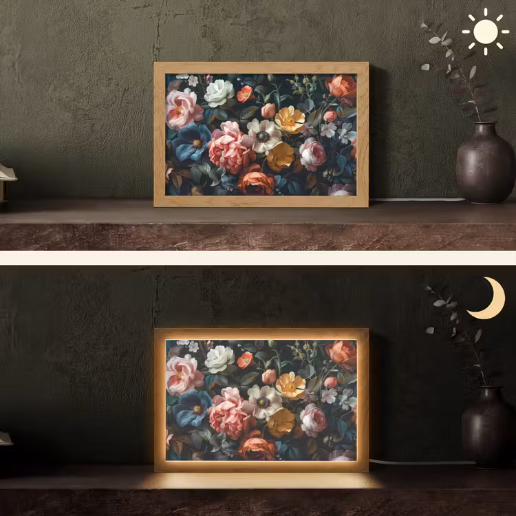 Vintage - Kleurrijk - Bloemen - Modern Light Box met kabel (Tafellamp) klein -sfeer3