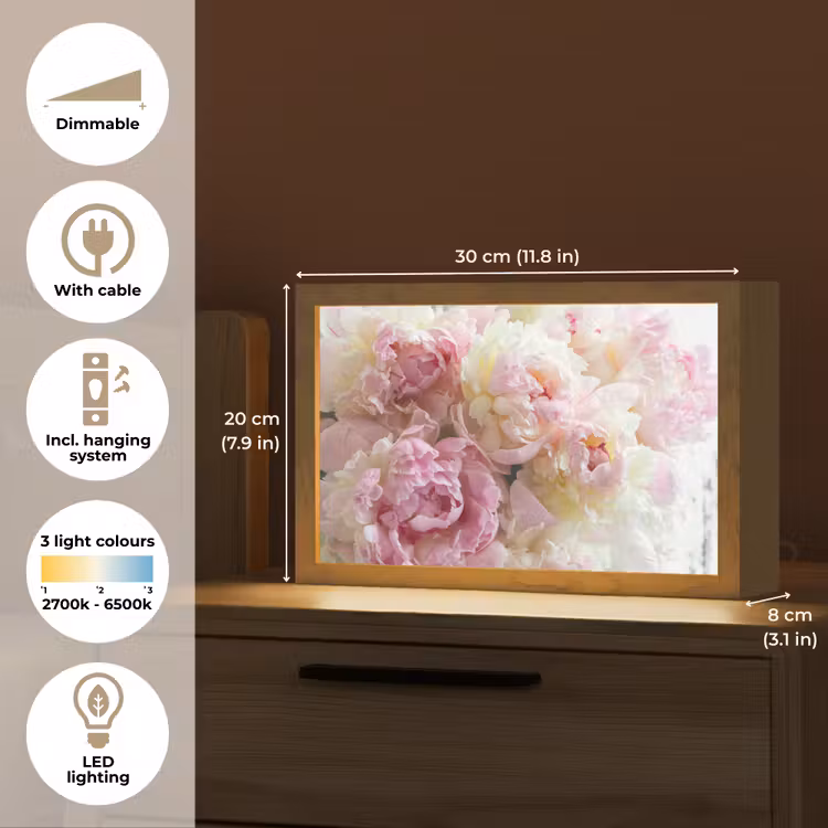 Vintage - Bloemen - Rozen - Natuur Light Box met kabel (Tafellamp) klein -USP_EN