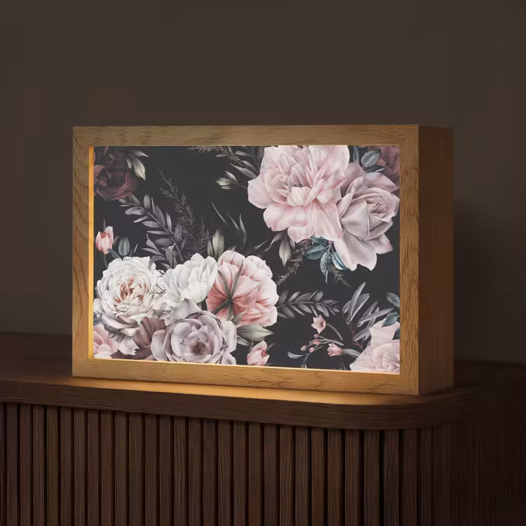 Vintage - Rozen - Romantisch - Bloemen Light Box met kabel (Tafellamp) klein -z3d_website