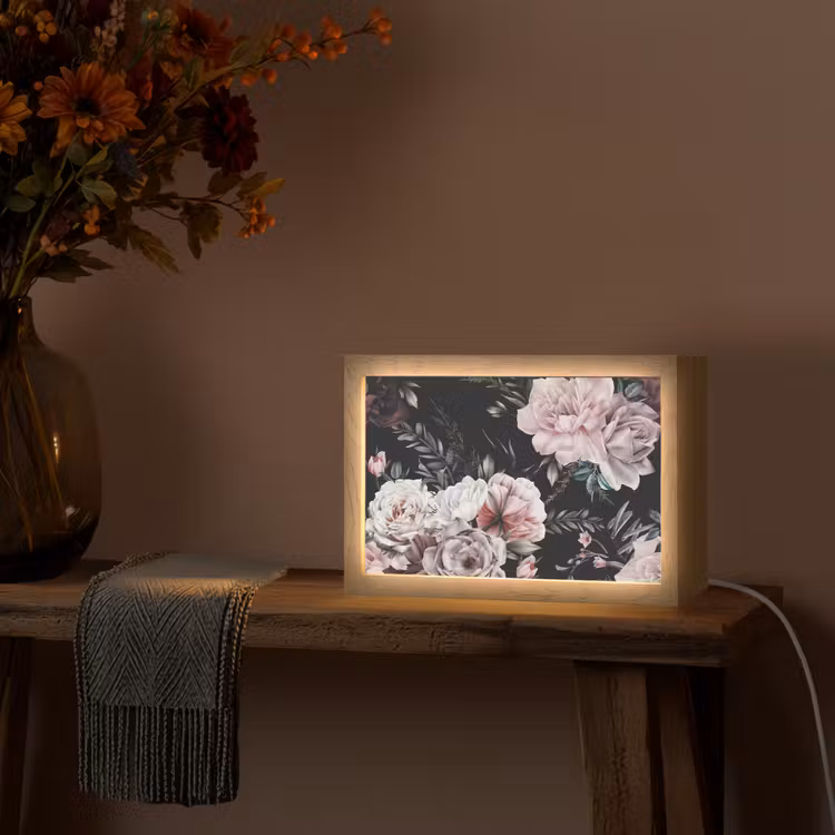 Vintage - Rozen - Romantisch - Bloemen Light Box met kabel (Tafellamp) klein -sfeer4