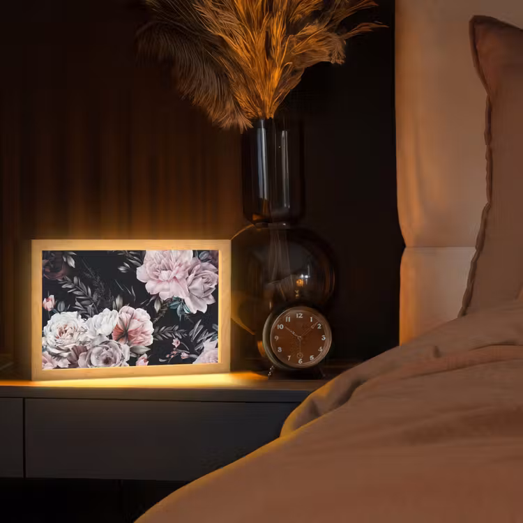 Vintage - Rozen - Romantisch - Bloemen Light Box met kabel (Tafellamp) klein -sfeer1