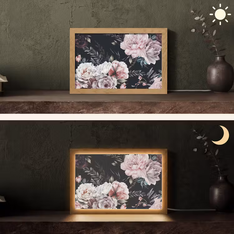 Vintage - Rozen - Romantisch - Bloemen Light Box met kabel (Tafellamp) klein -sfeer3