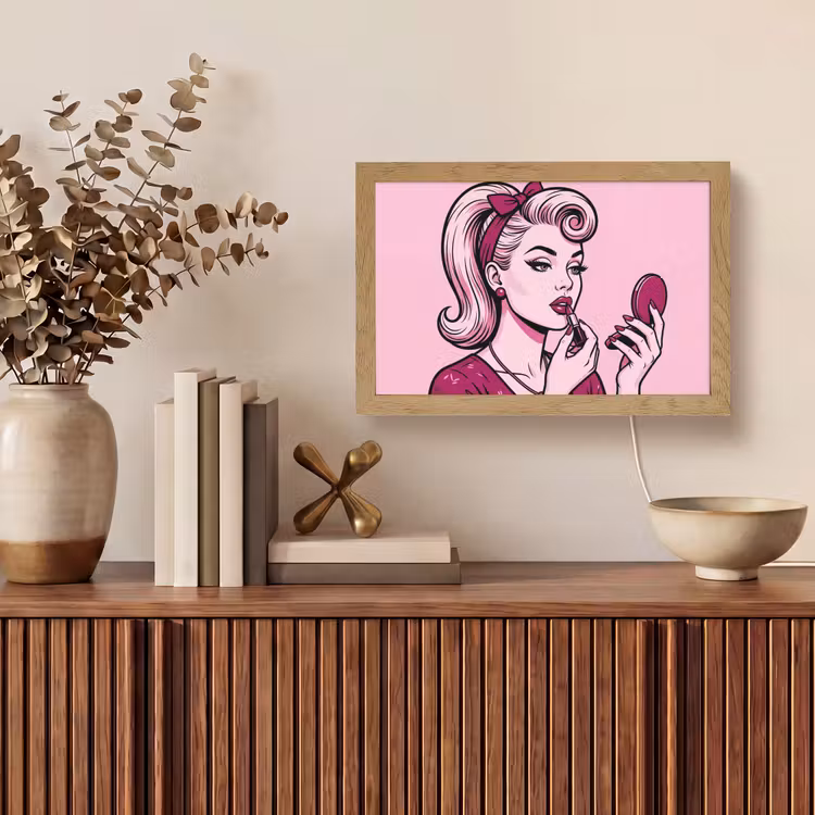 Vintage - Vrouw - Roze Light Box met kabel (Tafellamp) klein -sfeer2