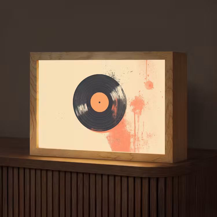 Vinylplaat - Zwart - Verfspatten - Retro Light Box met kabel (Tafellamp) klein -z3d_website