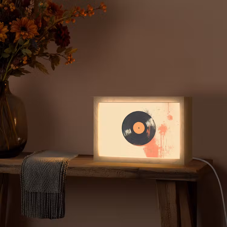 Vinylplaat - Zwart - Verfspatten - Retro Light Box met kabel (Tafellamp) klein -sfeer4