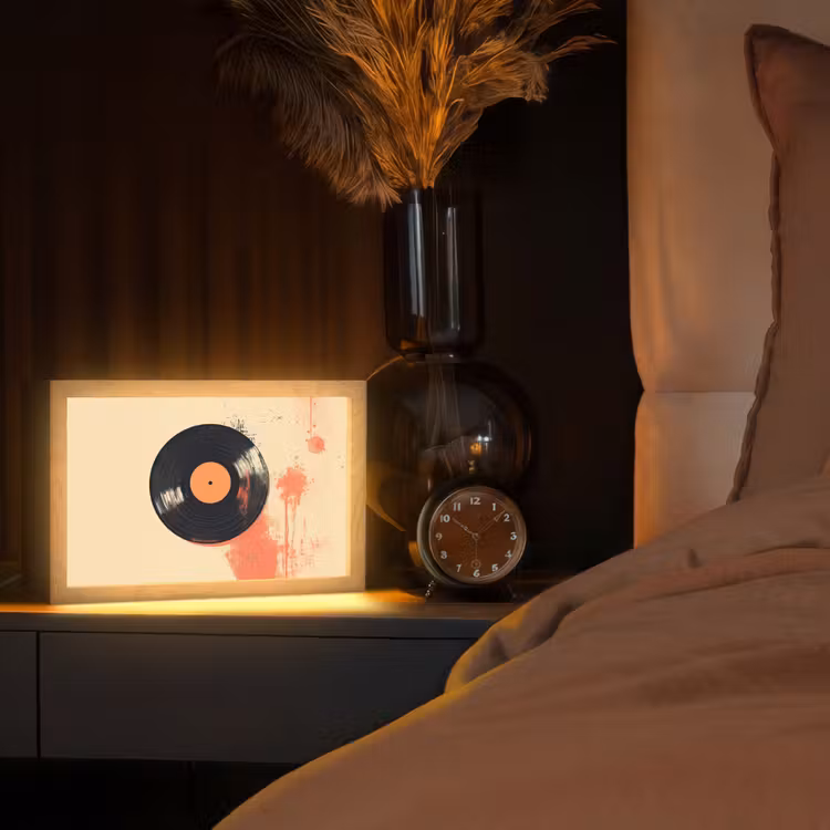 Vinylplaat - Zwart - Verfspatten - Retro Light Box met kabel (Tafellamp) klein -sfeer1