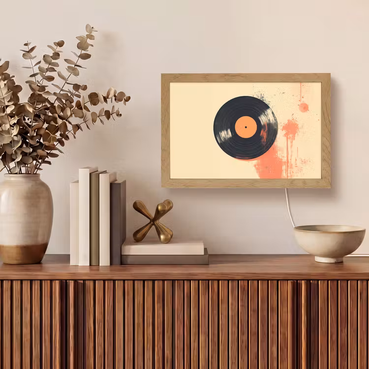 Vinylplaat - Zwart - Verfspatten - Retro Light Box met kabel (Tafellamp) klein -sfeer2